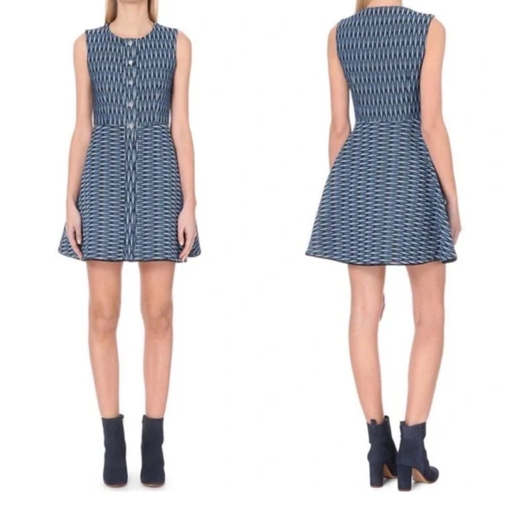 NWT Maje Ikat Print Sleeveless Skater Mini Dress Blue/White Size 2 (US M)